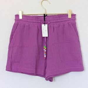 Lisa Todd Fluttering Shorts Size Small Beaded Drawstring Cotton‎ Relaxed Boho